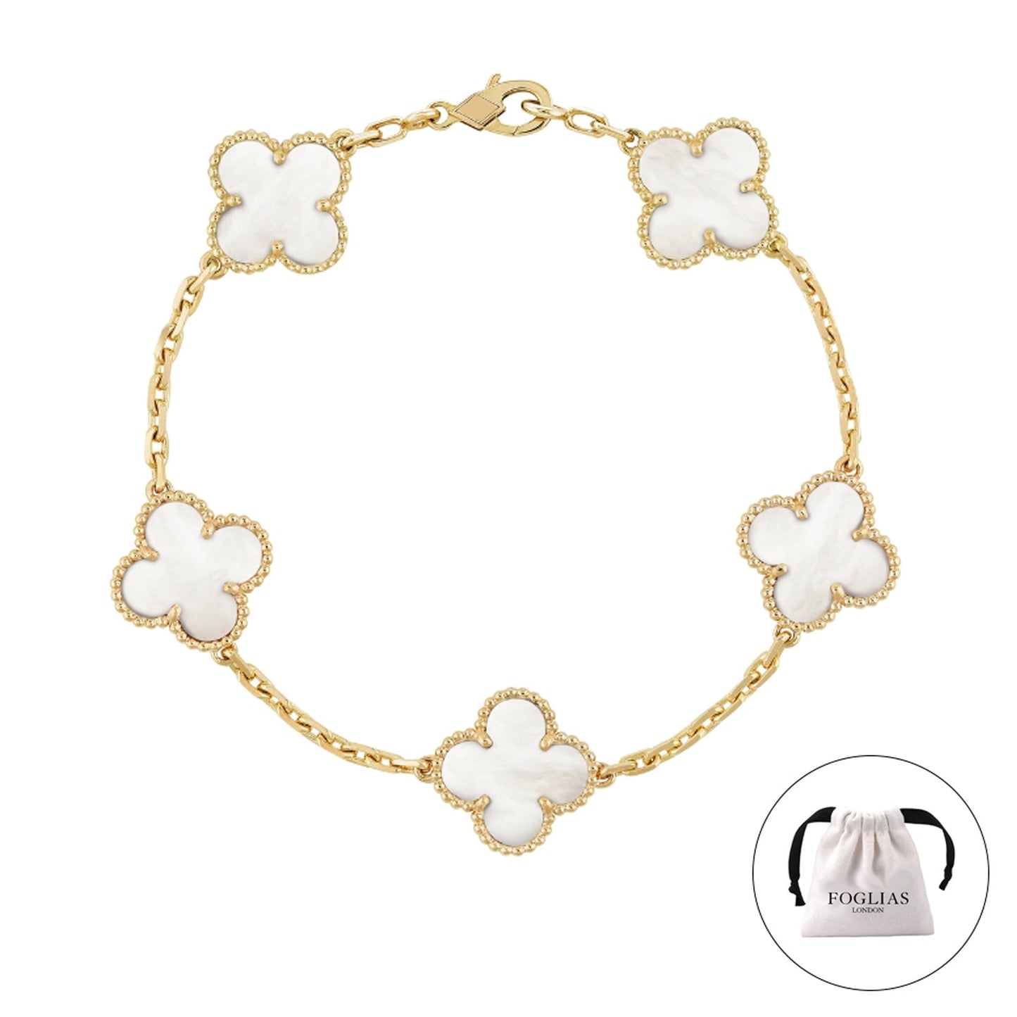 Van Cleef White Bracelet Clover Four Leaf