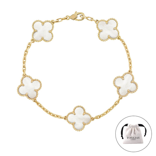 Van Cleef White Bracelet Clover Four Leaf