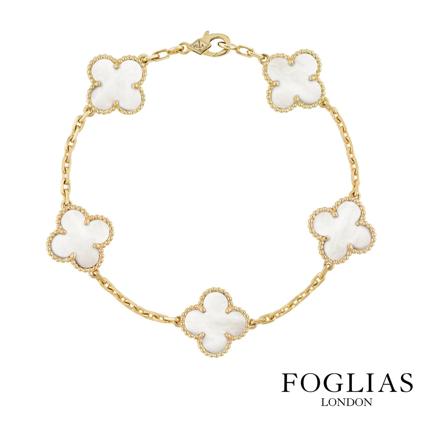 White Pearl Clover Necklace Earrings Bracelet Set 925 Silver 18k Gold Plated