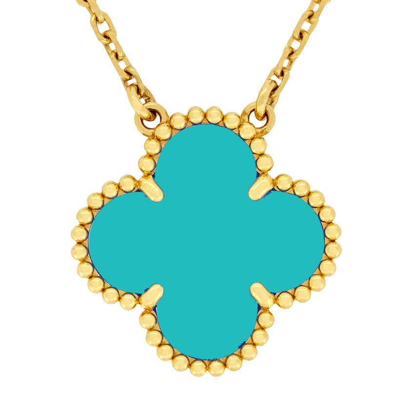 FOGLIAS LONDON Turquoise Green Clover Necklace 925 Silver 18k Gold Plated