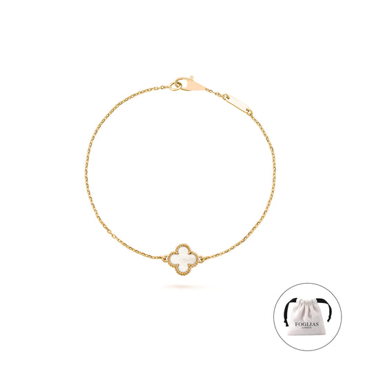 White Pearl Van Cleef Single Leaf Bracelet by FOGLIAS LONDON