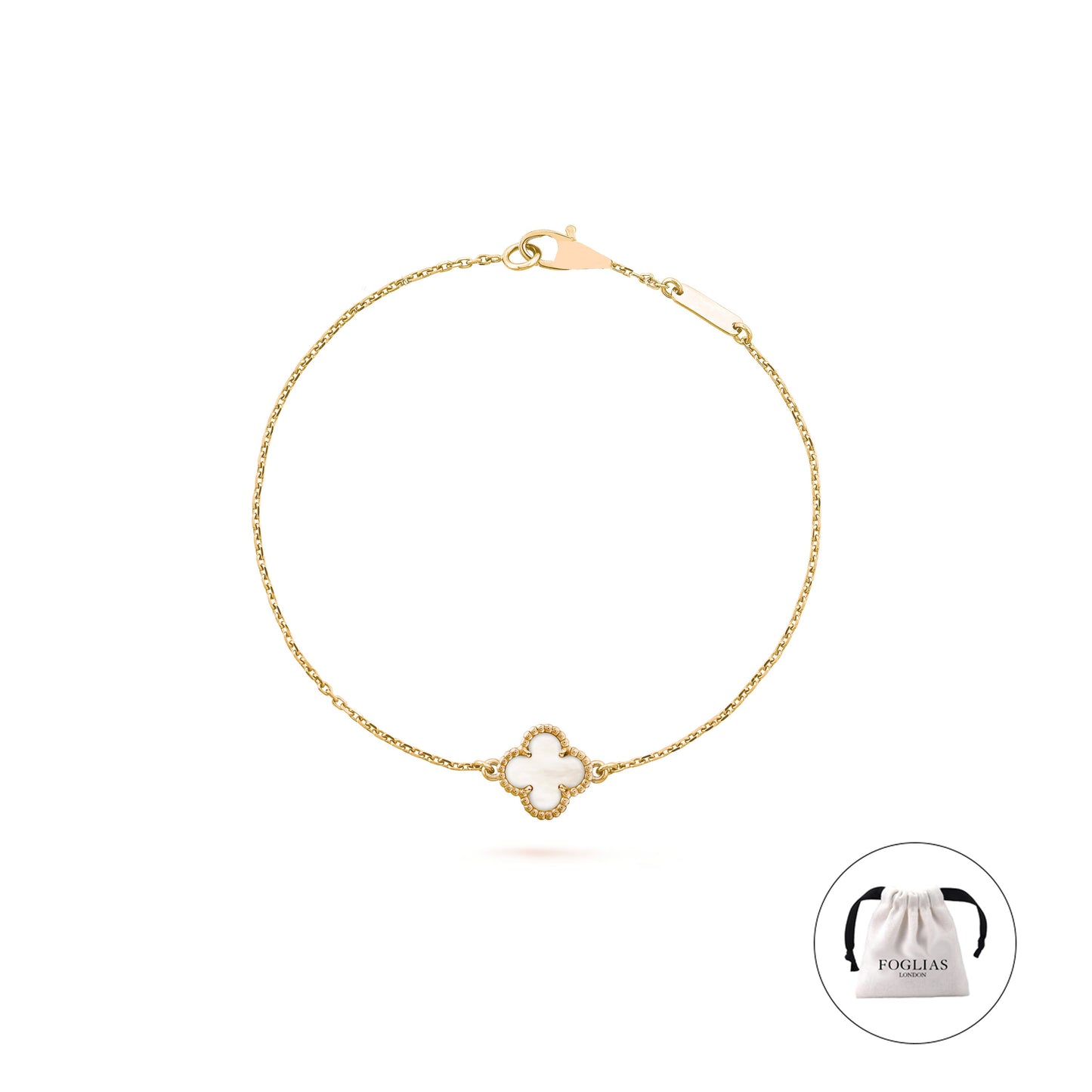White Pearl Van Cleef Single Leaf Bracelet by FOGLIAS LONDON