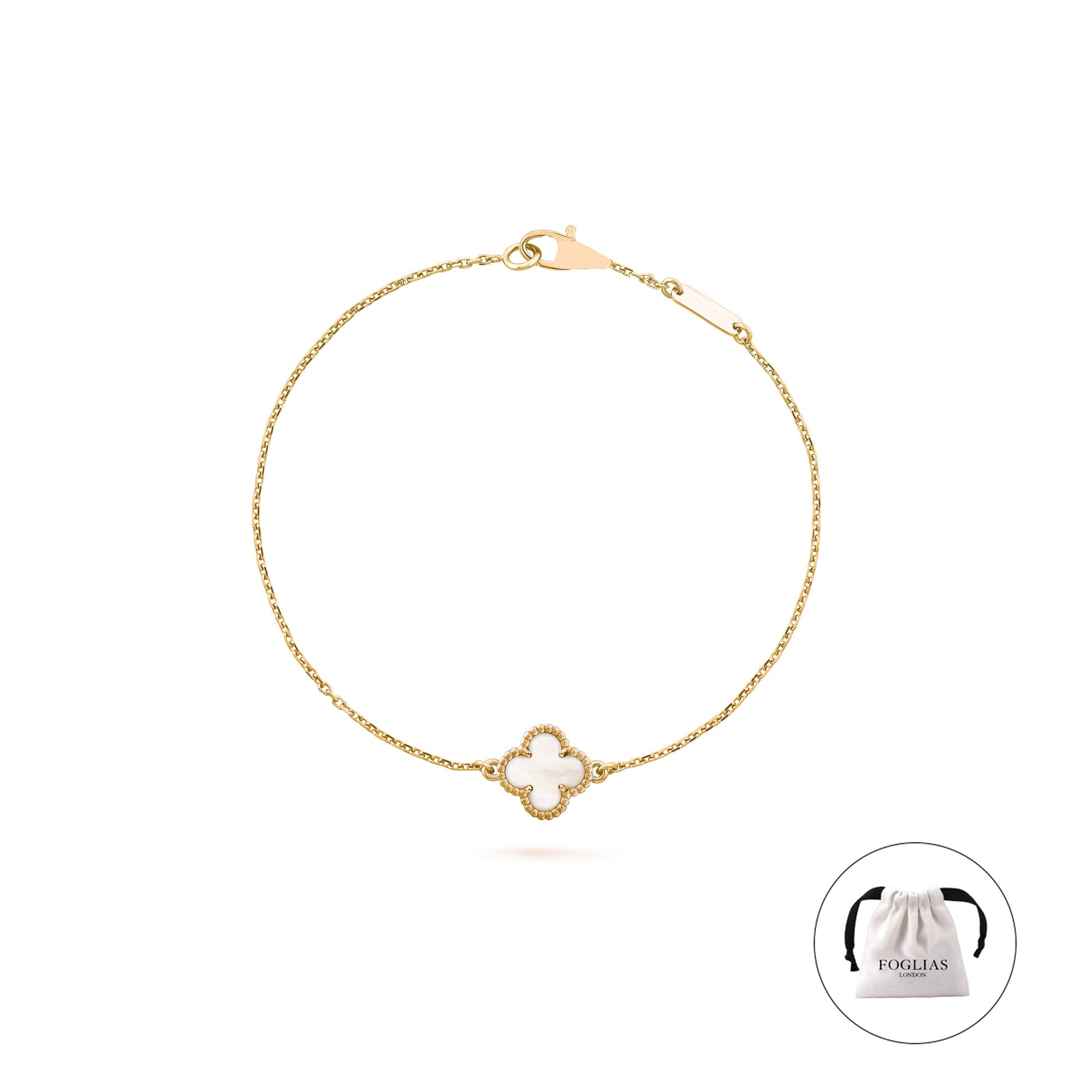 White Pearl Van Cleef Single Leaf Bracelet by FOGLIAS LONDON