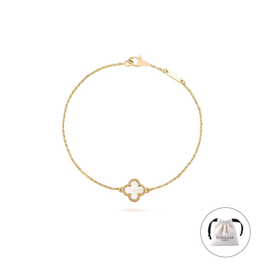 White Pearl Van Cleef Single Leaf Bracelet by FOGLIAS LONDON