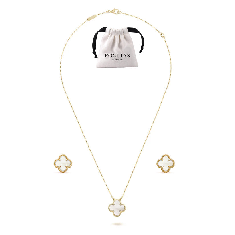 WHITE PEARL VAN CLEEF NECKLACE EARRINGS SET