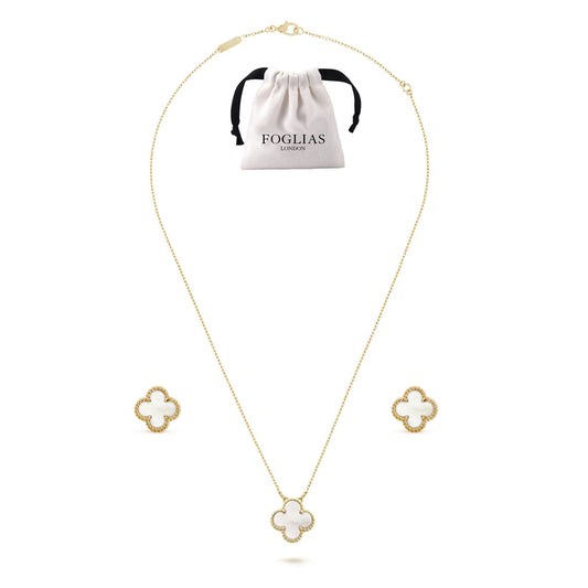 WHITE PEARL VAN CLEEF NECKLACE EARRINGS SET