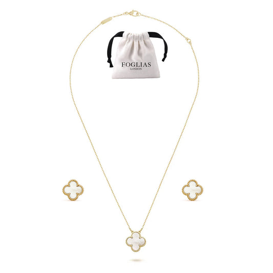 WHITE PEARL VAN CLEEF NECKLACE EARRINGS SET